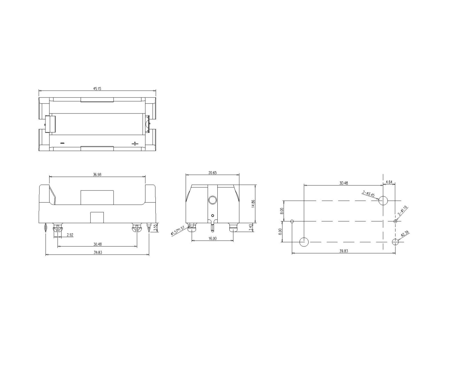 Single Battery Holder For 18350 THM (095P)