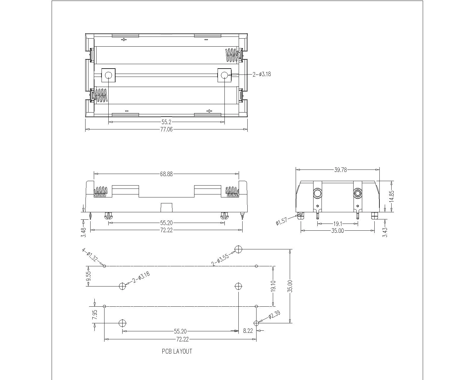 Dual Battery Holder For 18650 THM