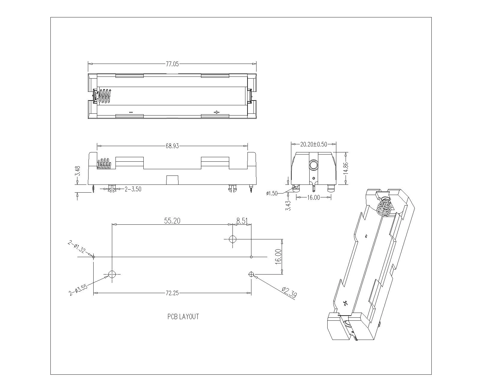 Single Battery Holder For 18650 THM
