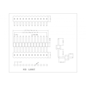 1.27mm (.050in) Pin Header Single Row Double Through Hole Right Angle