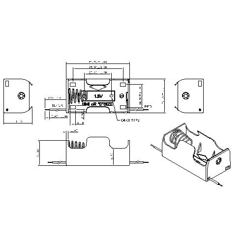 1 Slot D Cell Battery Holder with Two Wires