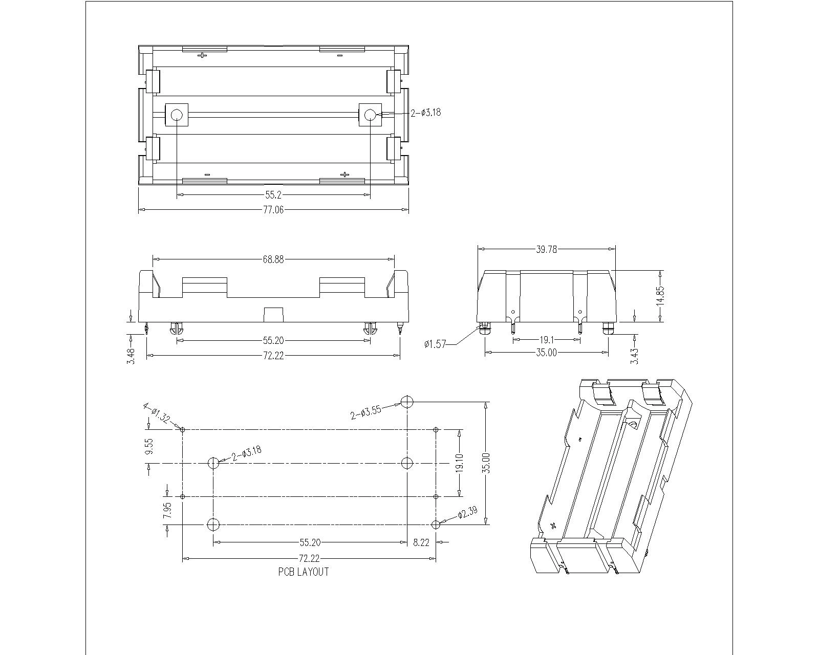 Dual Battery Holder For 18650 THM (049)