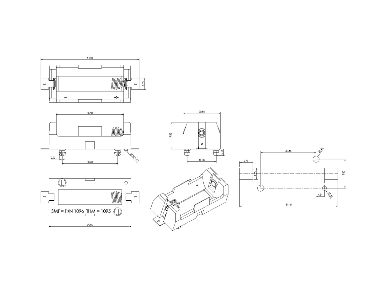 Single Battery Holder For 18350 SMT