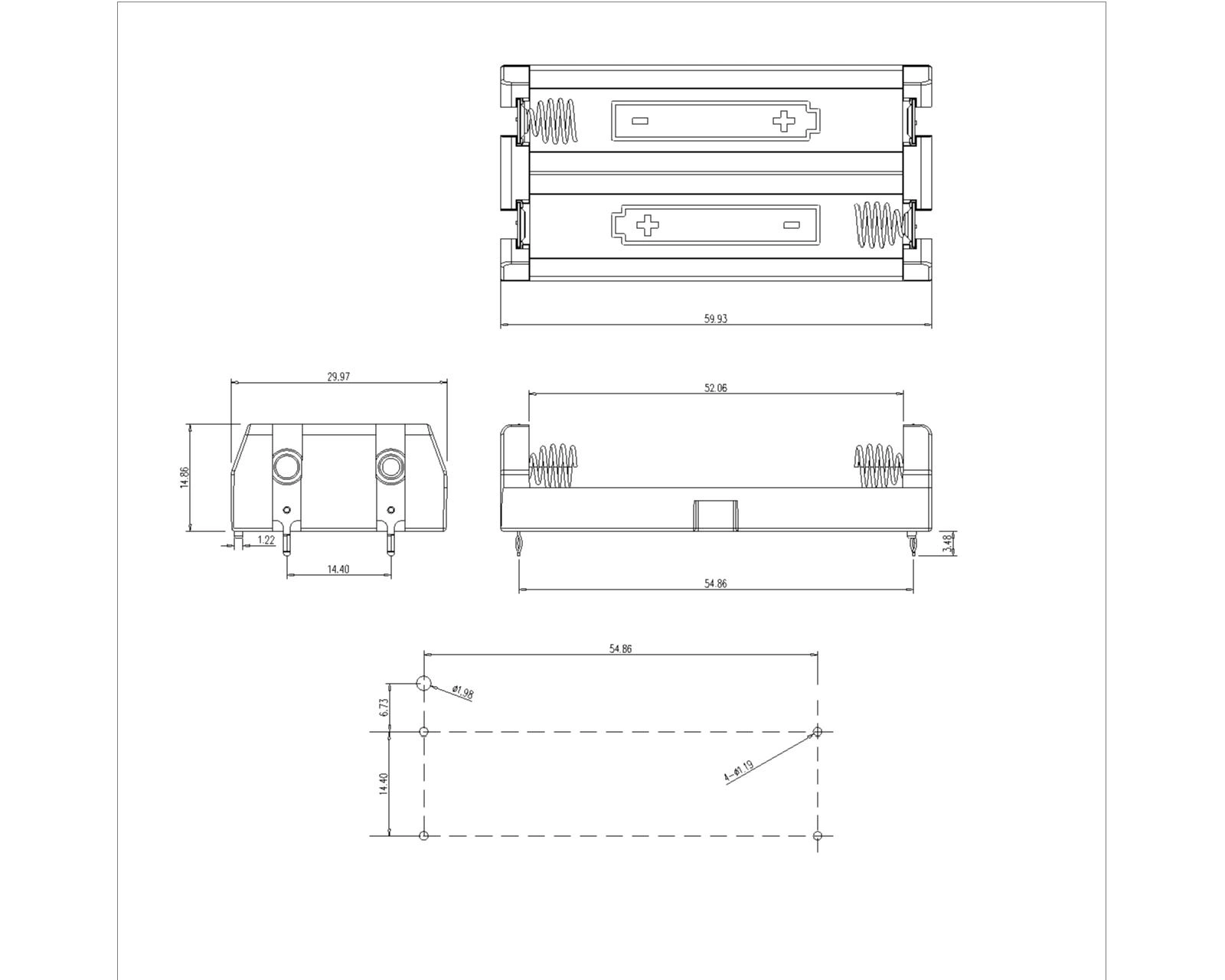 Double Battery Holder For AA THM