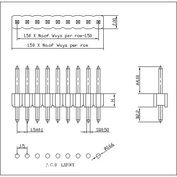 1.50mm(0.059") Pitch Single Row DIP 180°/Straight Male Pin Strip Headers