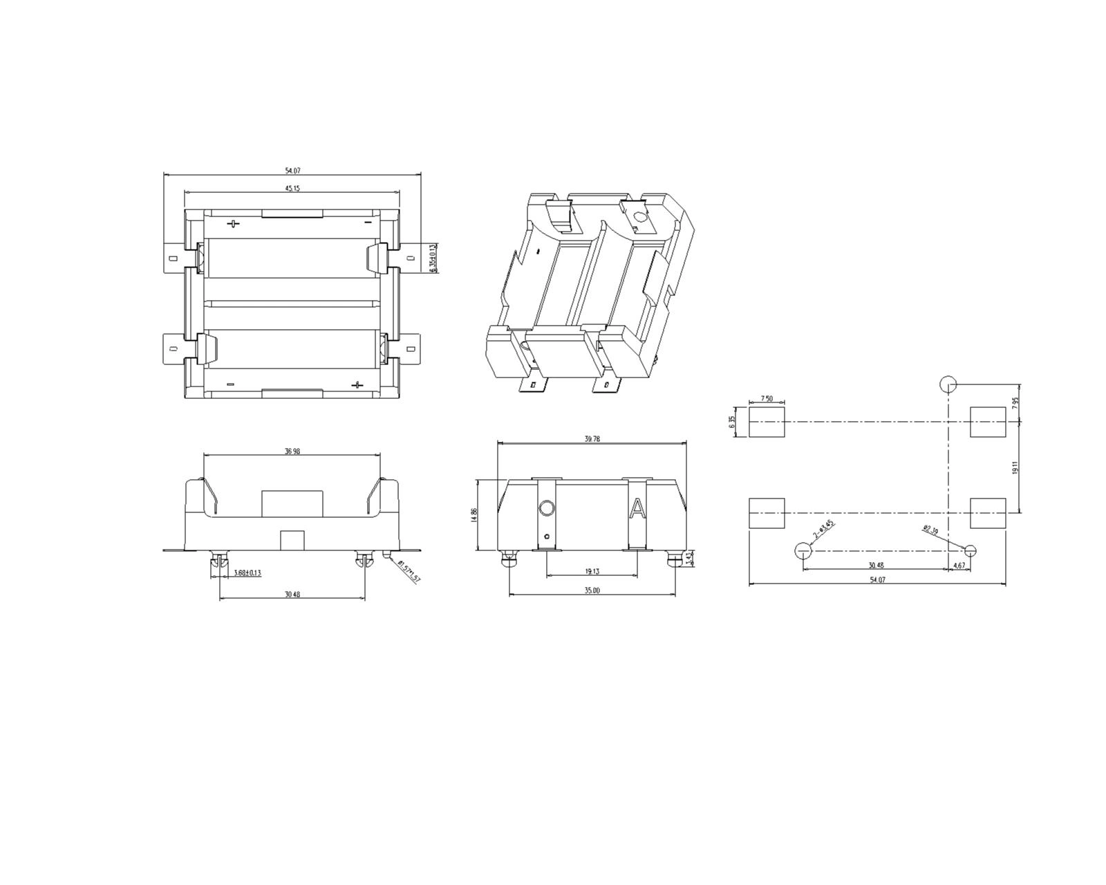 Dual Battery Holder For 18350 SMT (098P)