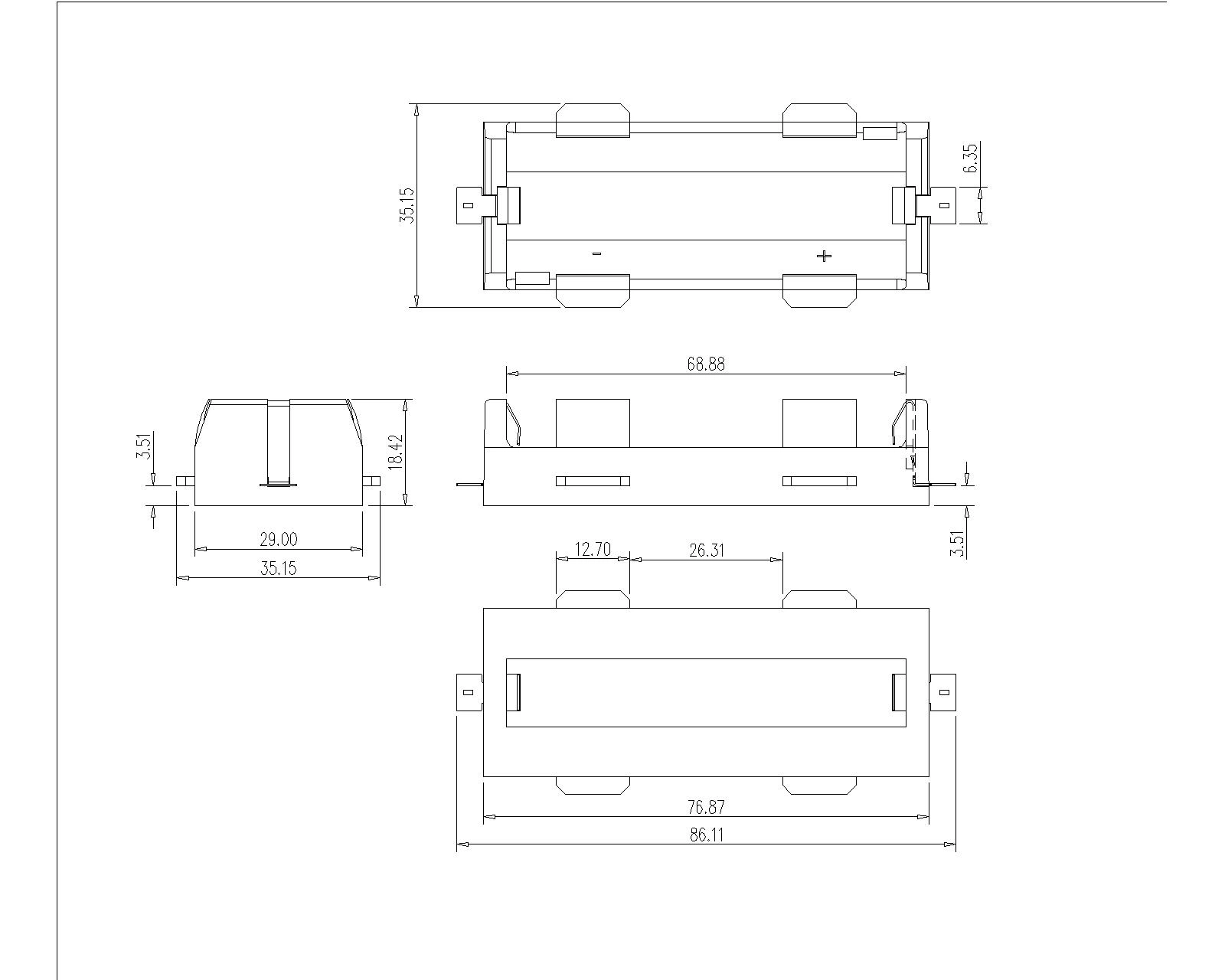 Single Battery Holder For 26650 SMT